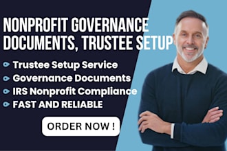 draft nonprofit bylaws, governance documents, trustee setup and irs compliance