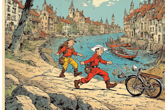 create a custom comic page or panel illustration in vintage or tintin style