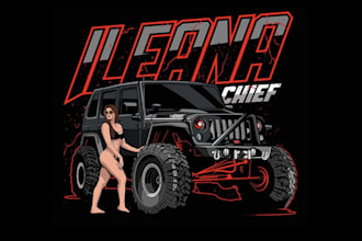 design or redesign monster jeep mascot logo with t shirt