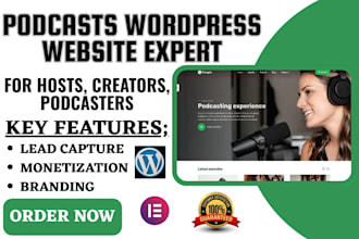 design wordpress podcast website for hosts, creators with episode showcase
