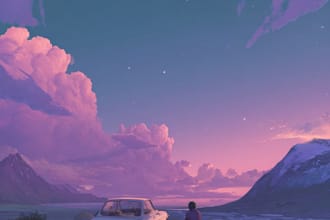 make a chill lofi style outdoor landscape art