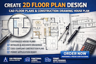 create 2d floor plan design, cad floor plans construction drawing house plan