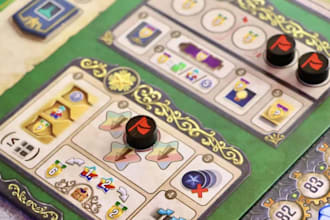 design card game, board game, card frame design with full card box and rule book