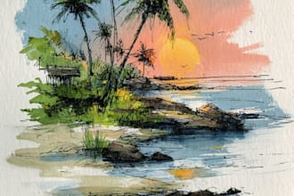 draw a watercolor landscape illustration