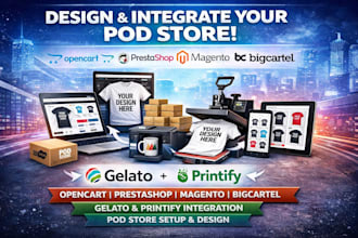 setup opencart prestashop magento bigcartel pod store integrate gelato printify