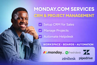 setup monday crm monday workspace project management board, automation helpdesk