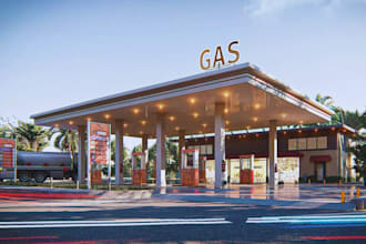 create 3d gas station design, filling station, service station, petrol station,