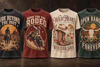 design vintage western cowboy t shirt graphics for clothing brands