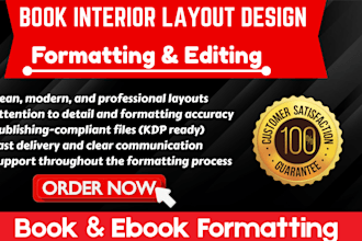 do book interior layout design, paperback formatting, book and ebook formatting