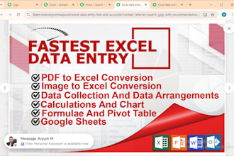 data entry, excel work, google sheets and  formatting