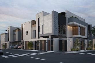 rebuild townhouse exterior, minimalist interior, landscape, real estate property