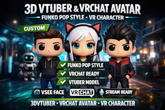 create 3d vtuber model, vrchat avatar, vtuber character 3d vroid, 3d funko pop