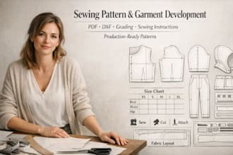 create sewing pattern with detail sewing instruction grading and development