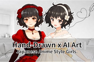 create japanese anime girl art with hand drawn ai art