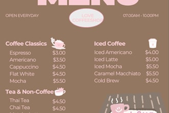 design a professional restaurant cafe menu