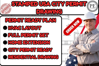 architect for usa city permit drawing,full permit set ,home extension,hvac plan