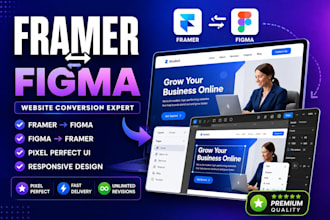 convert figma UI to framer web, framer to figma, design responsive website UI UX