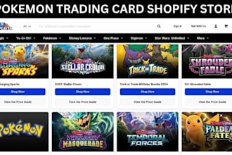 design shopify tcg pokémon card game collector shopify store, autos dropshipping