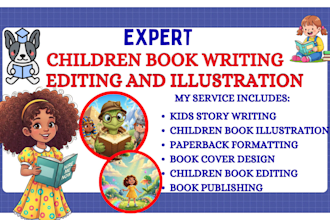 write, edit children story book, book editing, format kids book illustration