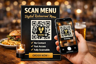 design restaurant qr code menu, digital menu qr, branded scannable qr code