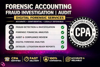 perform forensic accounting, fraud investigation, audit, digital forensic as CPA