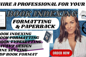 do book indexing layout, book typesetting, book formatting, proofreading