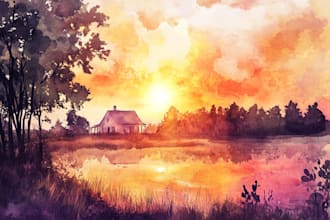 draw a watercolor landscape illustration