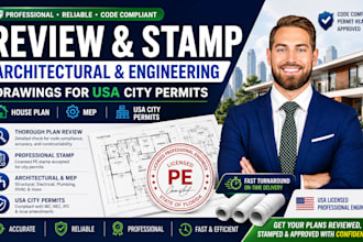 review stamp architectural engineering drawing, house plan mep USA city permits