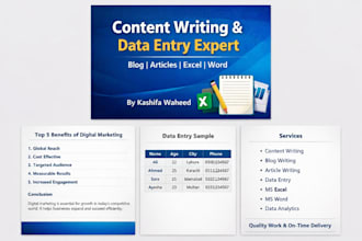 do content writing and data entry in excel and word