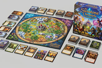 design board game, card game, tabletop game, cards, box, rulebook