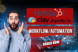 setup clay com, apollo io sequences, hubspot crm workflows, and automation