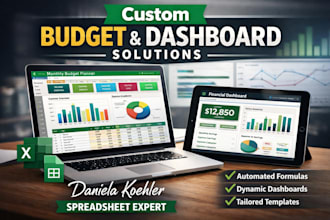 design, automate budget spreadsheet, custom excel template, formula, dashboard