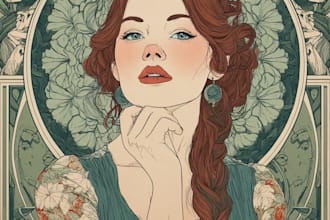 design art nouveau neo traditional vintage portrait