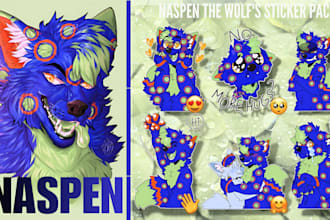 draw furry discord stickers, telegram stickers, furry emotes, oc, twitch emotes