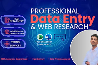 be your professional virtual assistant for data entry and web research