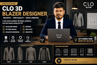 do blazer pattern making, clo3d 3d garment design and tech pack
