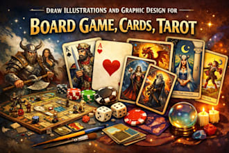 draw illustrations and graphic design for board game, cards, taro