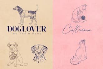 do custom hand drawn animal dog logo design