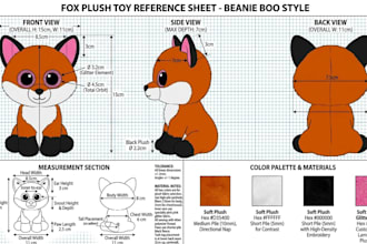 create custom plush reference sheet stuff animal toy techpack oc and ych concept