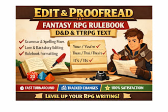 edit and proofread fantasy rpg rulebook dnd ttrpg campaign text