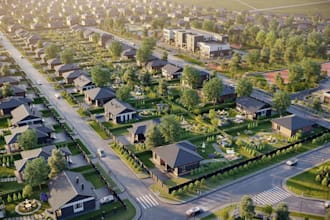redevelop 3d gated community,cottage estate,suburban area,prd,master plan render