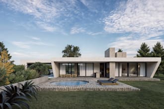 refurbished modern villa,minimalist architecture, flat roof villa, circular pool