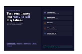 create etsy printable shop with SEO listings and mockups