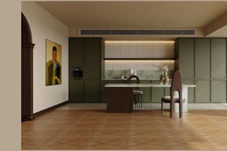 3d bedroom, bathroom, kitchen interior design, 3d model, and rendering