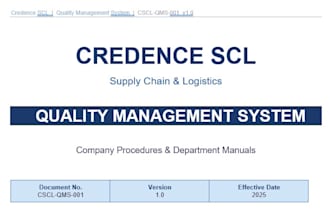 create iso 9001 qms documentation, quality manual and sops