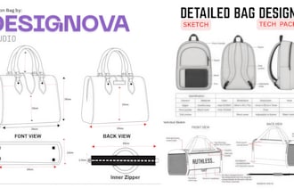design complete bag tech pack for backpack, handbag, wallet, tote bag, luggage