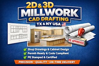 provide 2d 3d millwork cad drafting, shop drawings and cabinet design tx ny USA