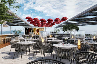 redesign beach lounge,resort restaurant design,rooftop bar,beer garden,rendering
