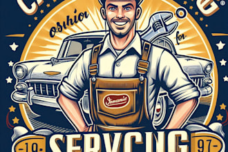 design high quality car servicing mascot logo with t shirt design