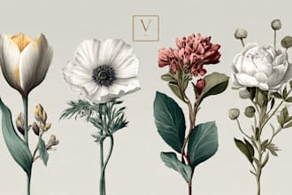 draw floral illustrations, logo, elegant flower